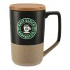 Tahoe Tea & Coffee Ceramic Mug with Wood Lid 16oz Black | No Imprint