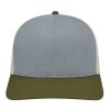 Cap America Poly/Cotton Trucker Mesh Back Cap Heather Olive-Loden-Stone | Embroidery | - Across Front Panels | 5.50 Inches × 2.50 Inches