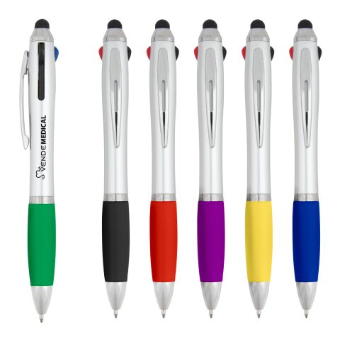 3-In-One Pen With Stylus Silver with Blue | 1-color Screen Print | Barrel | 1.00 Inches × 0.38 Inches