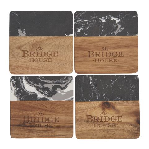 Black Marble and Wood Coaster Set