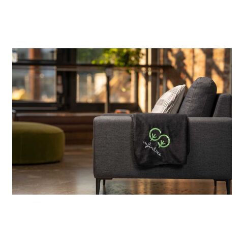 100% Recycled PET Fleece Blanket with RPET Pouch Standard | Black | No Imprint | not available | not available