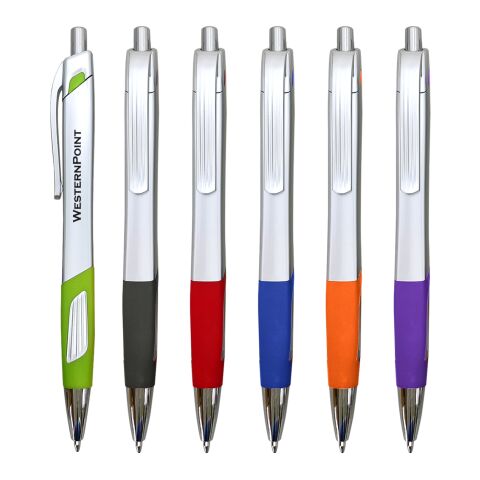 Roxboro Square Pen Silver with Orange | 1-color Screen Print | Barrel | 1.25 Inches × 0.12 Inches