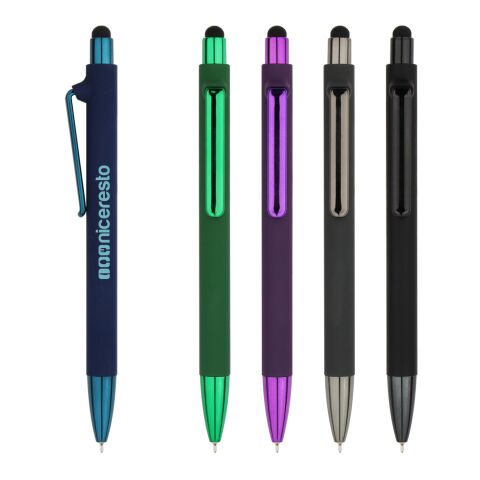 Sonnie Rubberized Pen Navy Blue | 1-color Screen Print | Barrel | 2.00 Inches × 0.38 Inches