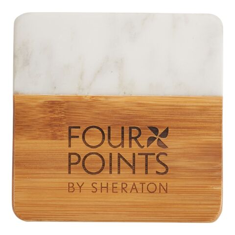 Marble and Bamboo Coaster Set
