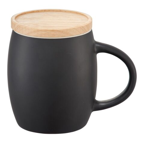 Hearth Ceramic Mug with Wood Lid/Coaster 15oz Black-White | No Imprint
