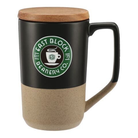 Tahoe Tea &amp; Coffee Ceramic Mug with Wood Lid 16oz Black | No Imprint