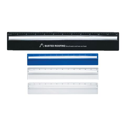 Plastic 12&quot; Ruler With Magnifying Glass Black | 1 color Pad Print | Side1 | 5.20 Inches × 0.75 Inches