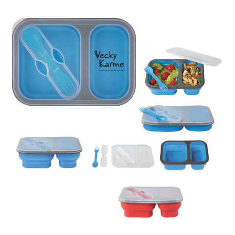 Collapsible 2-Section Food Container With Dual Utensil Red | No Imprint | not available | not available