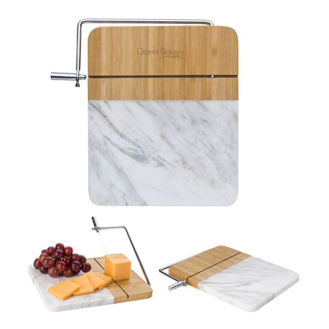 Marble and Bamboo Cheese Cutting Board With Slicer White Marble | No Imprint