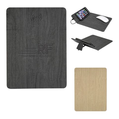 Woodgrain Wireless Charging Mouse Pad With Phone Stand Gray | No Imprint