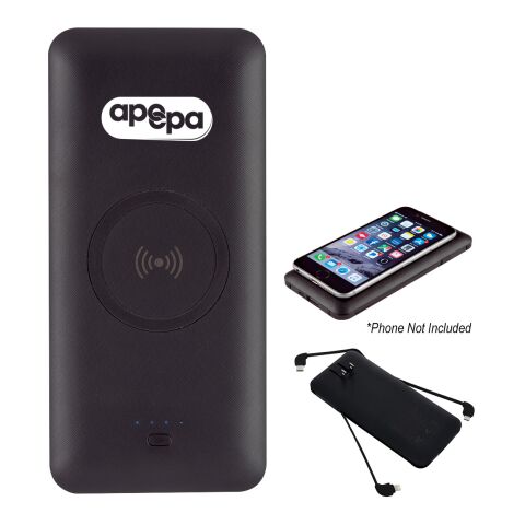 6-In-1 Wireless Charging Power Bank Black | 1 color Pad Print | Top | 1.75 Inches × 1.25 Inches