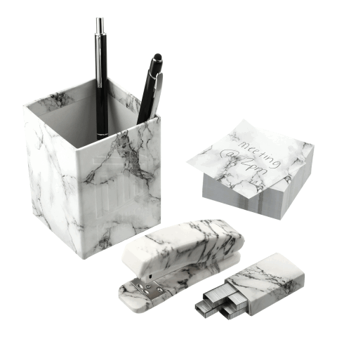 4 Piece Faux Marble Desktop Set Standard | White | No Imprint | not available | not available