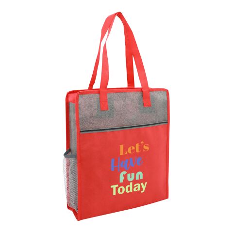 Color Basics Heathered Non-Woven Tote Bag Red with White | No Imprint | not available | not available