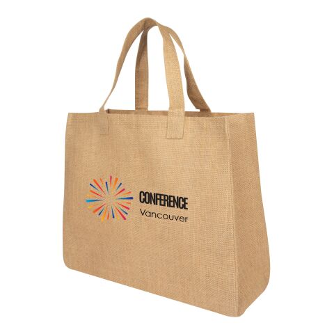Juliet Jute Tote Bag Beige | Screen Print | Side1 | 11.00 Inches × 8.00 Inches