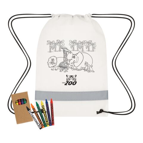 Lil&#039; Bit Reflective Coloring Drawstring Bag With Crayons White | No Imprint | not available | not available