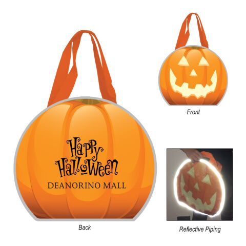 Reflective Halloween Pumpkin Tote Bag Orange | SILK SCREEN | Back | 6.00 Inches × 7.00 Inches