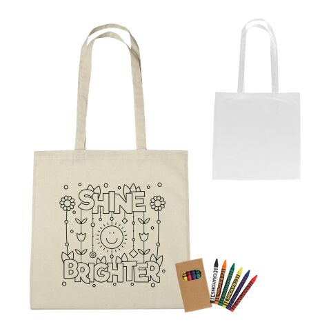100% Cotton Coloring Tote Bag With Crayons No Imprint