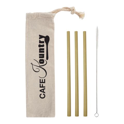 3 Pack Bamboo Straw Kit In Cotton Pouch Natural | No Imprint