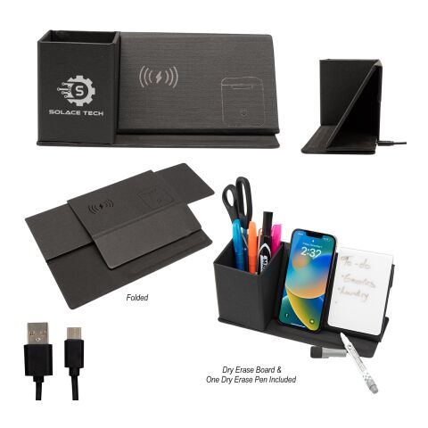 Wireless Charging Desk Organizer With Dry Erase Board Black | Silk Screen | Side1 | 2.00 Inches × 3.00 Inches