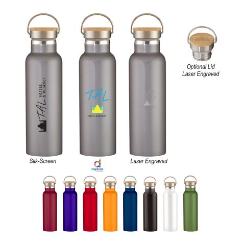 21 Oz. Liberty Stainless Steel Bottle With Wood Lid Graphite | Silk Screen | Side 2 | 2.25 Inches × 4.00 Inches