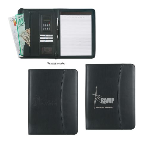 Leather Look 8 ½&quot; x 11&quot; Zippered Portfolio With Calculator Black | No Imprint | not available | not available