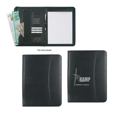 Leather Look 8 ½&quot; x 11&quot; Zippered Portfolio With Calculator