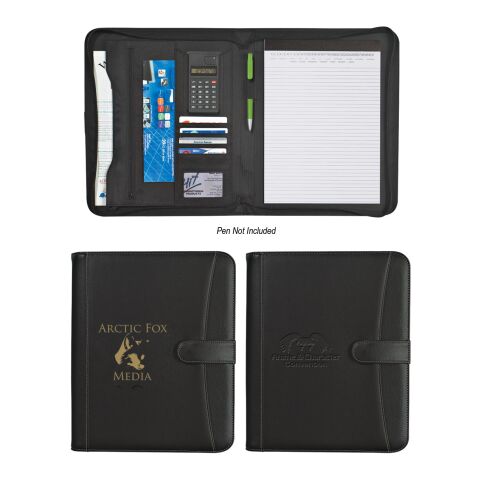Pebble Grain Zippered Portfolio With Calculator Black | No Imprint