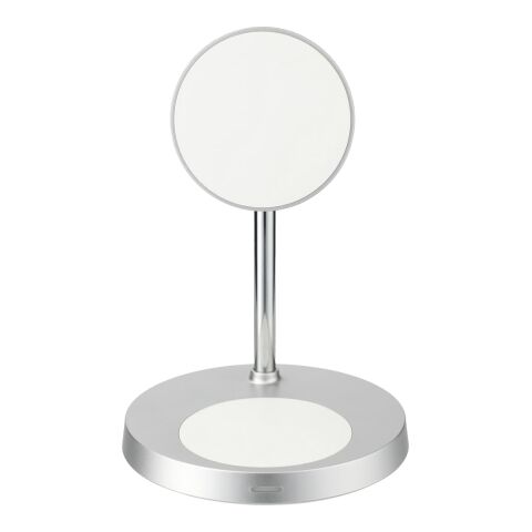 MagClick™ Dual Fast Wireless Charging Stand w/Base Standard | Silver | No Imprint | not available