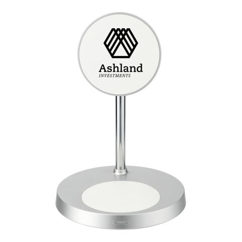 MagClick™ Dual Fast Wireless Charging Stand w/Base Standard | Silver | No Imprint | not available