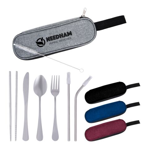 Stainless Steel Cutlery Set In Pouch Navy Blue | SILK SCREEN | Pouch | 4.00 Inches × 1.50 Inches