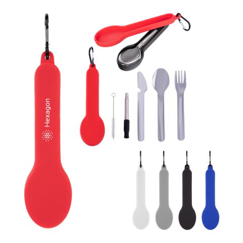 Travel Utensil Set With Silicone Holder Black | SILK SCREEN | Side1 | 0.50 Inches × 2.50 Inches