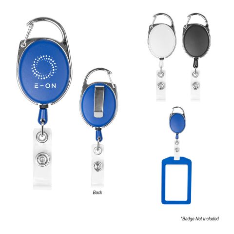 Retractable Badge Holder With Carabiner Royal Blue | Pad Print | Front | 0.62 Inches × 0.25 Inches