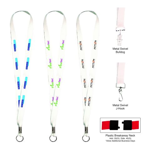 White Lanyard with Full Color Imprint Silver | Sublimation | Location 1 | 0.75 Inches × 36.00 Inches