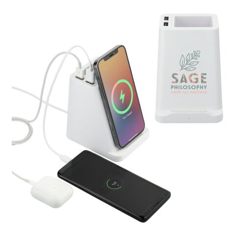 Wireless Charger Pen Holder w/ Dual Outputs White | No Imprint | not available | not available