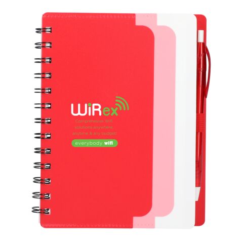 5&quot; x 7&quot; Recycled Dual Pocket Spiral Notebook w Pen Standard | Red | No Imprint | not available | not available