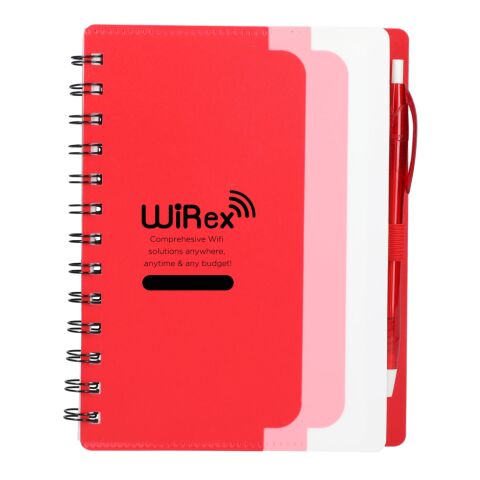 5&quot; x 7&quot; Recycled Dual Pocket Spiral Notebook w Pen Red | No Imprint | not available | not available
