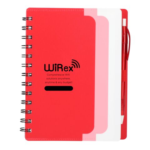 5&quot; x 7&quot; Recycled Dual Pocket Spiral Notebook w Pen Standard | Red | No Imprint | not available | not available