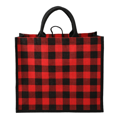 Buffalo Plaid Printed Jute Tote Standard | Metallic Red | No Imprint | not available | not available