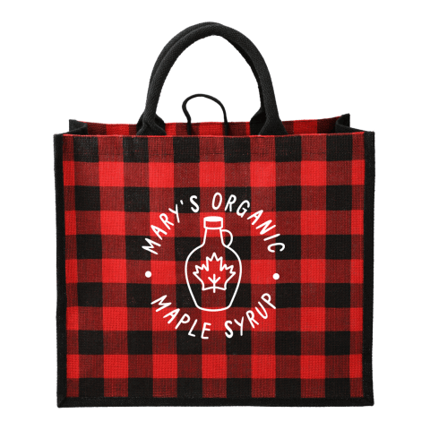 Buffalo Plaid Printed Jute Tote Standard | Red | No Imprint | not available | not available