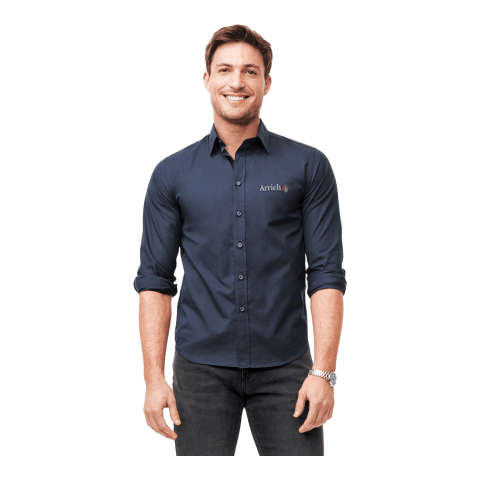 Castello Wrinkle-Free Long Sleeve Shirt - Men&#039;s Standard | Navy | 3XL | Embroidery | COLLAR,Horizontal - Centered on Back of collar | 3.00 Inches × 1.00 Inches