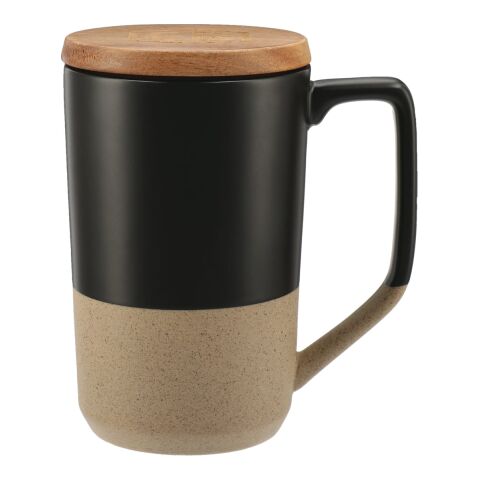 Tahoe Tea &amp; Coffee Ceramic Mug with Wood Lid 16oz Black | No Imprint