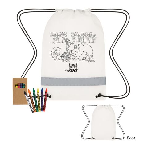 Lil&#039; Bit Reflective Coloring Drawstring Bag With Crayons White | No Imprint | not available | not available