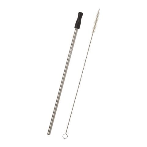 Stainless Steel Straw With Cleaning Brush Silver with Red | No Imprint