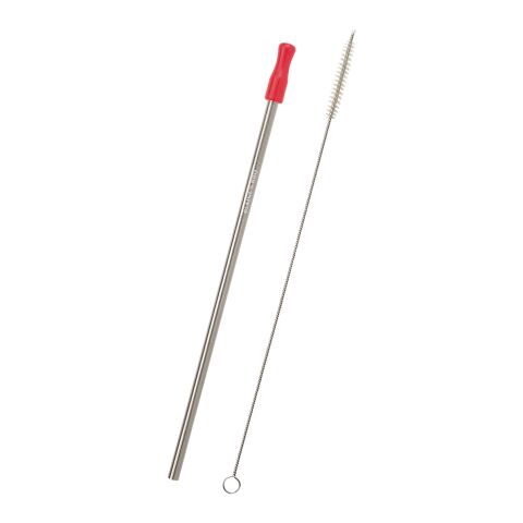 Stainless Steel Straw With Cleaning Brush Silver with Orange