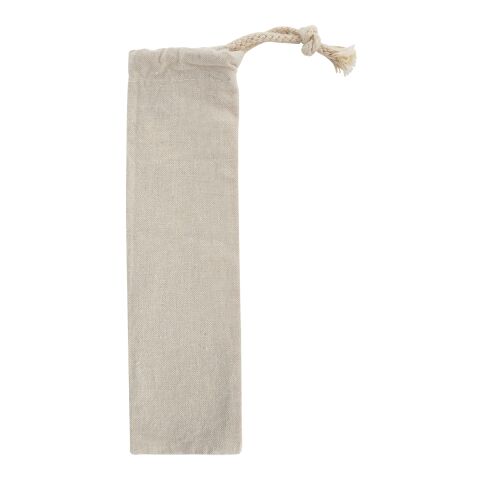 3 Pack Bamboo Straw Kit In Cotton Pouch Beige | 1-color Screen Print | Side1 | 6.00 Inches × 1.50 Inches