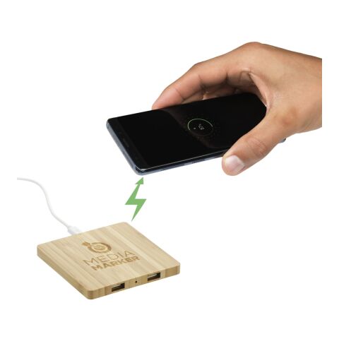 Bamboo Wireless Charging Pad with Dual Outputs Standard | Natural | No Imprint | not available | not available