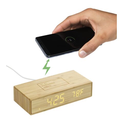 Bamboo Wireless Charging Desk Clock Standard | Natural | No Imprint | not available | not available