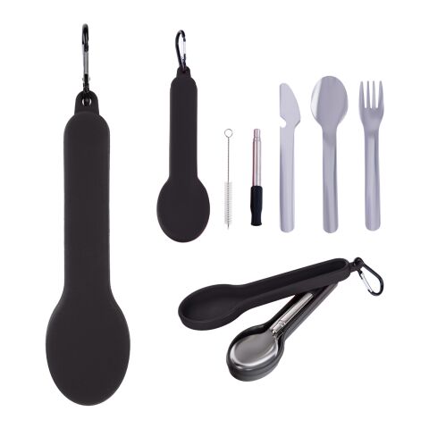 Travel Utensil Set With Silicone Holder Black | No Imprint | not available | not available