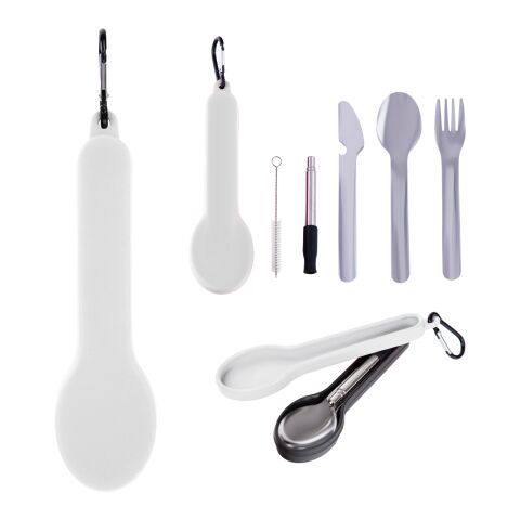 Travel Utensil Set With Silicone Holder White
