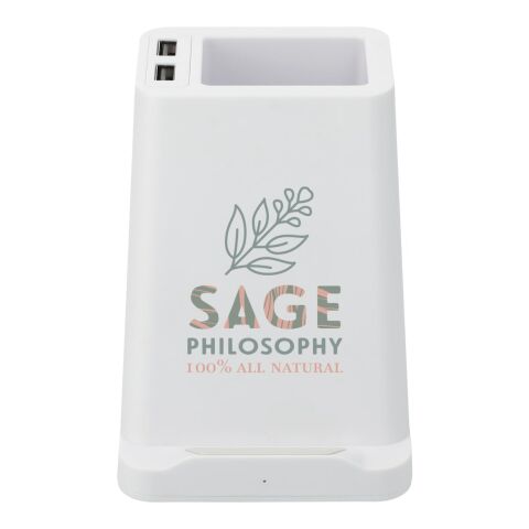 Wireless Charger Pen Holder w/ Dual Outputs White | No Imprint | not available | not available